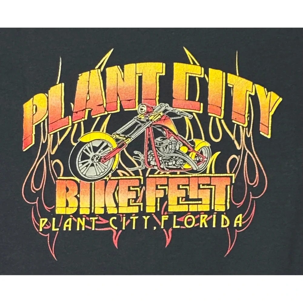 Gildan Plant City FL Bike Fest Graphic T Shirt Mens Black Motorcycle Biker Large